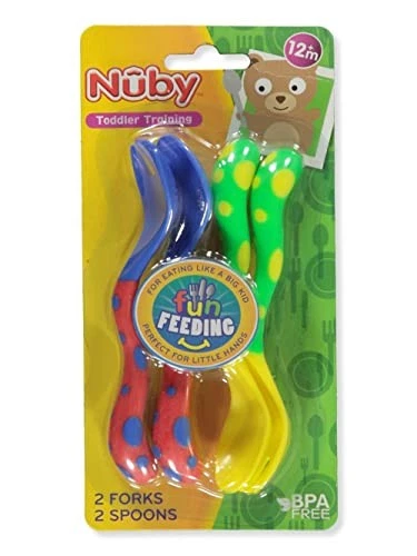 Nuby 2 Pack Colorful Flatware Forks and Spoons BPA Free Easy Grip for Toddlers - Image 1 of 1