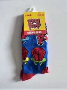 Ring Pop Adult Size 6-13 Blue Red Candy Fun Graphic Novelty Crew Socks 1 Pack - Picture 1 of 4