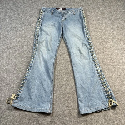 Rare Vtg Y2K Mudd Yo! Lace Up Jeans 13 Low Rise Flare Hip Hugger Light Wash - Image 1 of 4