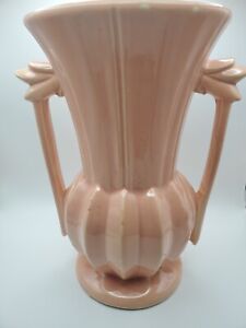 Vtg 1943 McCoy Art Deco 2 Handled Pink 9"  MCM Vase