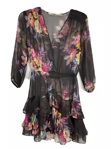 Anthropologie Twelfth Street by Cynthia Vincent S Black Floral Dress Semi Sheer - Picture 1 of 5