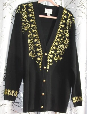 Vintage New Sweater Metallic Gold Embroidery Size M Medium Casual Corner Wool - Image 1 of 3