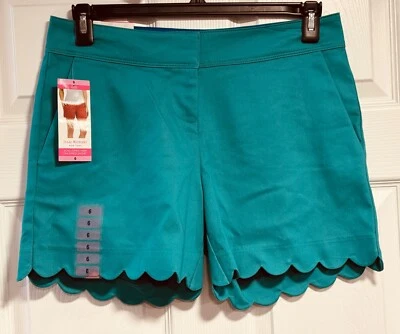 Pantalones cortos elásticos festoneados verde azulado Isaac Mizrahi para mujer ~ talla 6 Foto 1 de 4