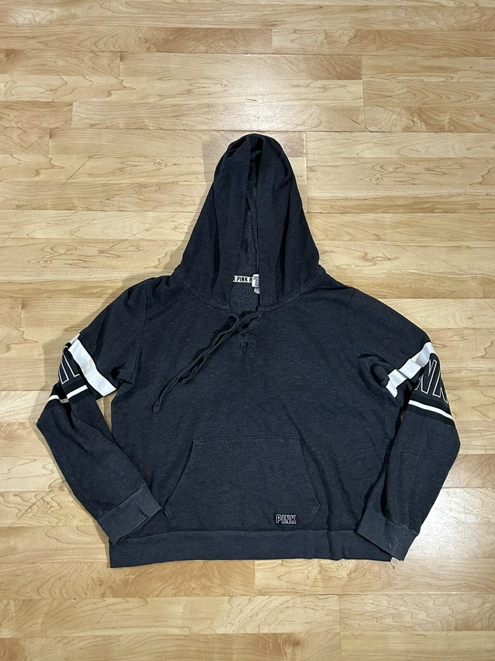 Mujer VS Rosa Sudadera con Capucha Pullover Top Atado Delantero Gris Talla Grande Foto 1 de 4