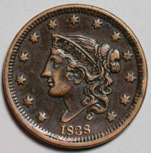 1838 Coronet Head Large Cent - US 1c Copper Coin - Picture 1 of 8