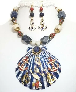 Pendientes de Collar de Piedras Preciosas Caracol Pintado Betsey Johnson Anclas Únicas en su Tipo - Imagen 1 de 7