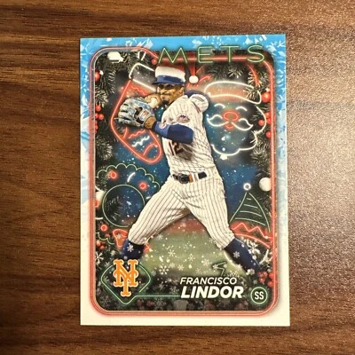 2024 Topps Holiday Francisco Lindor #H36 Image Variation Santa Hat SP Mets - Image 1 of 2