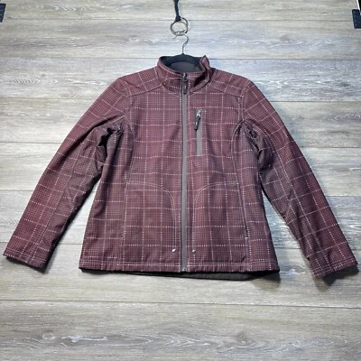 Free Country Jacket Size Medium Zip Maroon Red Plaid Windbreaker Lined Ski - Image 1 of 4