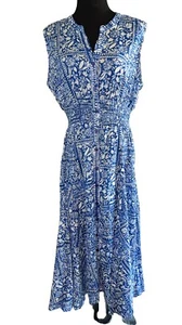 Chelsea & Theodore 100% Cotton Printed Summer Midi Dress w/Smocked Waist Size: L - Picture 1 of 9