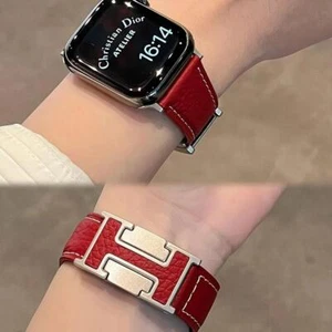 Pasuje do Apple iWatch 10 9 8 7 6 Pasek do zegarka Pasek H Składana klamra Skóra - Zdjęcie 1 z 32