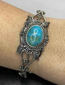 Sterling Silver Turquoise Flower Native American Navajo Toggle Bracelet 8 - 8.5” - Picture 1 of 10