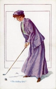 PRINTED GLAMOUR POSTCARD "THE SPORTS GIRLS", "THE GOLFING GIRL", JAMES HENDERSON - Picture 1 of 2