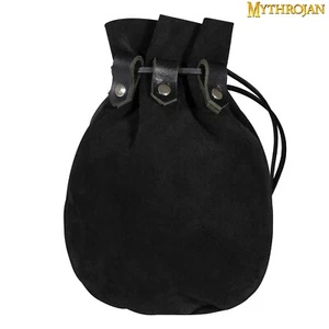 Medieval Drawstring Belt Pouch Renaissance Jewelry Bag Costume Accessory Black - Picture 1 of 13