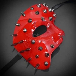 Men's Red Spiked Half Phantom Mask Halloween Unisex Masquerade Costume Eye Mask - Picture 1 of 4