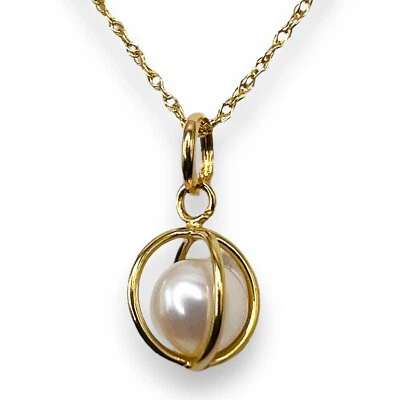 14k Yellow Gold Pearl Pendant on Chain Necklace 16" - Image 1 of 4