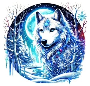 4" - UV DTF Transfer Vinyl Aufkleber - Aquarell Winter Wald Mond Wolf - Decal - Bild 1 von 1