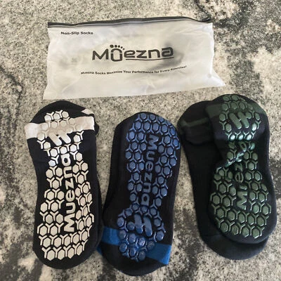 Muezna Socks Non Slip Workout Dance Yoga 3 Pair Green Blue Grey Athletic Socks - Image 1 of 3