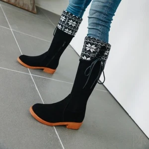 Women's Casual Comfort Mid Calf Knee High Round Toe Slouch Low Heel Boot Shoes - Picture 1 of 14