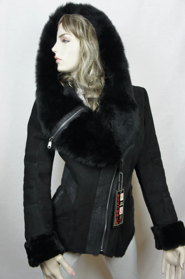 NUEVO 100% Real Piel de Oveja Gamuza Cuero Toscana Capucha Chaqueta Abrigo S-5X Foto 1 de 4