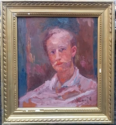 Tableau Encadré Huile Sur Panneau Portrait Homme Style Impressionniste Signé - Photo 1/4