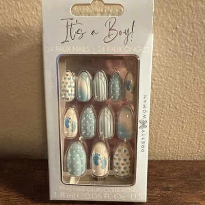 全新 Pretty Woman It’s A Boy 24 人造指甲 蓝色 — 第 1/4 张图片