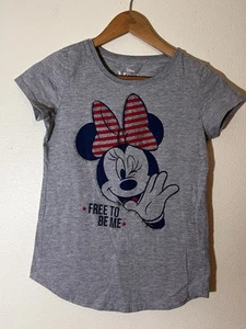 Disney Girls Minnie Mouse with Glitter Bow T Shirt - 4TH Of July - Size XL 14/16 - Picture 1 of 9
