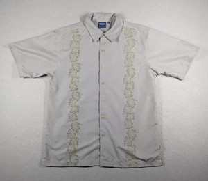 Vintage Sideout Shirt Mens Medium Gray Floral Embroidered Hawaiian Camp Casual - Picture 1 of 7
