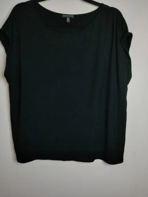 Eileen Fisher Size XL Classic Black Stretch Cap Sleeve Relaxed Fit Knit Top - Image 1 of 4
