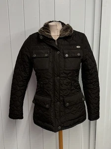 Firetrap Coat Size 10 Ladies Black Puffer Quilted Faux Fur Trim Full Zip Lined - Picture 1 of 5