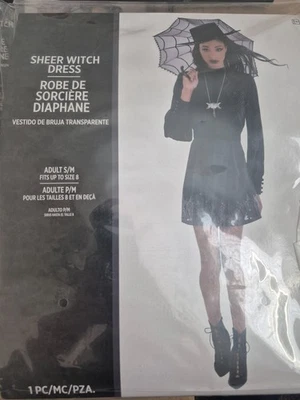 Sheer Witch Dress Gothic Black Fancy Dress Halloween Adult Costume S/M NEW 2025 - Image 1 of 2