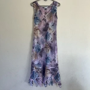 Komarov Charmeuse Pink Blue Medium Dress Floral Abstract Made In USA - Picture 1 of 6