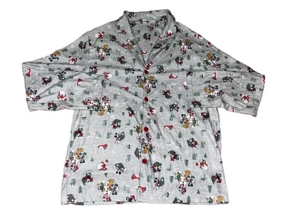 Disney Mens Small Pajama Top Mickey Friends Sleep Shirt Gray Skiing Polyester - Image 1 of 4