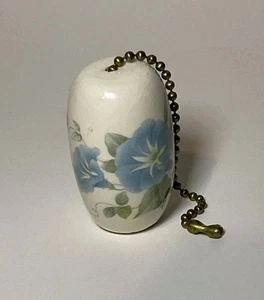 Antique Ceiling Fan Light Pull Blue Floral With Chin Morning Glory Ceramic - Picture 1 of 7