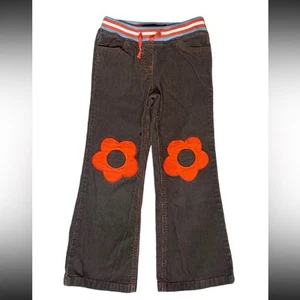 MINI BODEN Brown Corduroy Pants W/ Flowers Flare Boho Girls Size 7 - Picture 1 of 6