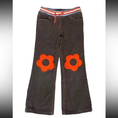 MINI BODEN Brown Corduroy Pants W/ Flowers Flare Boho Girls Size 7 - Image 1 of 4