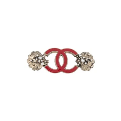Chanel Silver-tone Strass Enamel Interlocking CC Brooch - Image 1 of 4