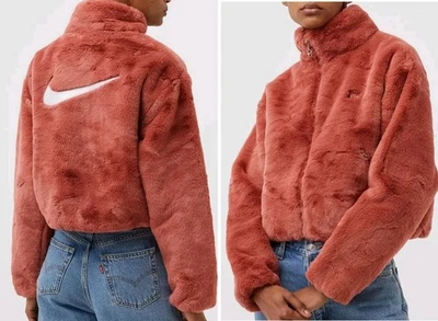 RARE NEW Nike S Small Icon Clash Faux Fur Full Zip Red Pink Rust Jacket NWT - Image 1 of 4