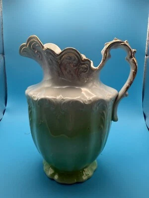 Marquette: Impresionante Jarra Antigua Blanca y Verde CP Marquette Co Excelente Rara Foto 1 de 4