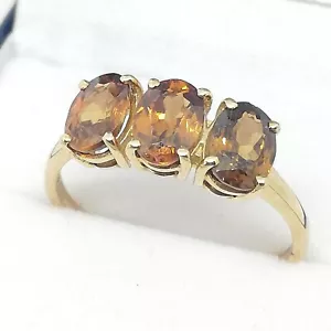 Citrine 3 Stone Statement Ring 9ct Yellow Gold - Size R Hallmarked UK - Picture 1 of 20