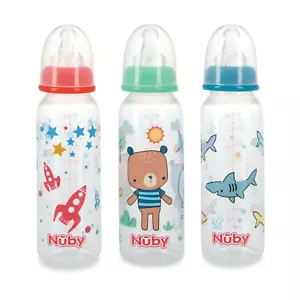 Nuby Non-Drip Standard Neck 8oz Baby Bottles - 3 Pack - Anti-Colic - New Prints - Picture 1 of 27