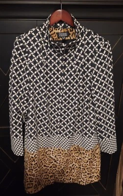 Chaqueta Abrigo Largo Dennis Basso Negro Estampado Animal Geométrico A Presión Ciudad Talla 12 L Foto 1 de 4