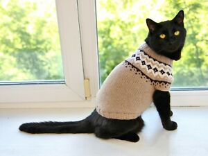 Hand Knitted Cat Sweater "Norwegian", Handmade Icelandic Wool Jumper for Dog