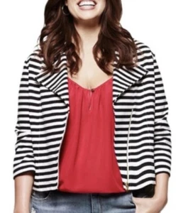 Lane Bryant Navy & White Striped Moto Jacket Blazer Women's Size 20 - Picture 1 of 21