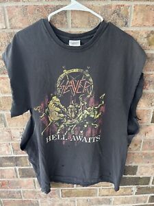 Vintage 2000's XL Slayer Band Sleeveless Shirt Heavily Altered/Distressed