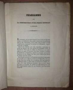 ALEXANDRIE 1839 Programme pour la Construction D'une Prison EDITION ORIGINALE - Picture 1 of 4