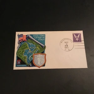 FDC 1945 FLUEGEL CACHET NAZI YOKE LIFTED IN ITALY WWII Patriotic USA  - Picture 1 of 2