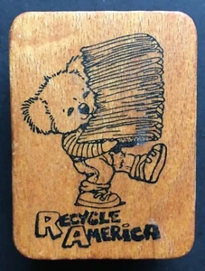 RECYCLE AMERICA WORD PHRASE KOALA BEAR CARRY PAPERS Comotion Wood Rubber Stamp - Picture 1 of 4