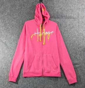 Hurley Hoodie Womens Medium Pink Knit Full Zip Pockets Spell-Out Logo Drawstring - Picture 1 of 18
