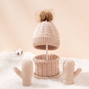Cute Warm Baby Winter Hat Scarf and Gloves Set Infant Knit Beanie Cap 0-36M 5Pcs