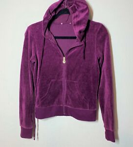 JUICY COUTURE Velour Full-Zip Long Sleeve Hoodie Sweatshirt in Purple Women's XS